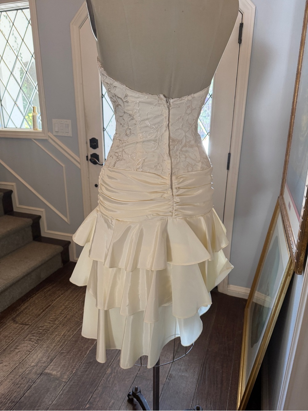Strapless Lace Bustier Ruffle Cocktail/Wedding Dress in Ivory - Picture 7 of 16
